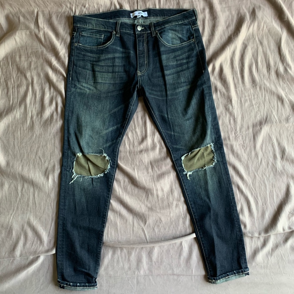 Fashion Nova Dark denim ripped olive thermal jeans